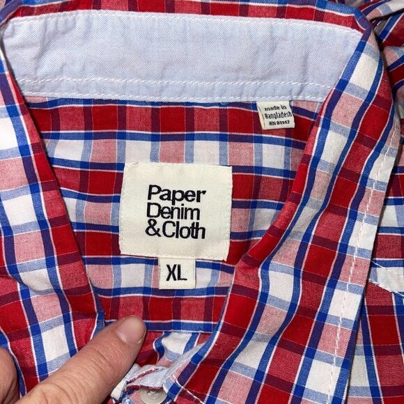 Paper Denim & Cloth Shirt Size XL Mens Plaid Cotton Button Up Long Sleeve Red - Picture 4 of 14